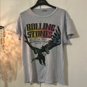 Vintage  MadeWornRolling Stones Tour 1975 Graphic Tee size small distressed